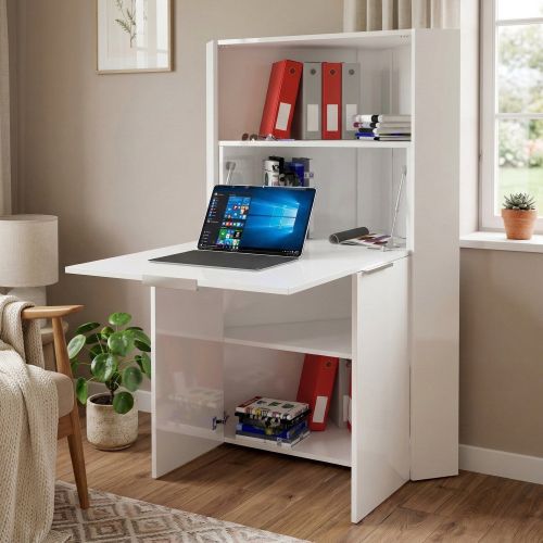 Scrivania lineare bianca lucida 70x35cm con supporto pc - Akiro