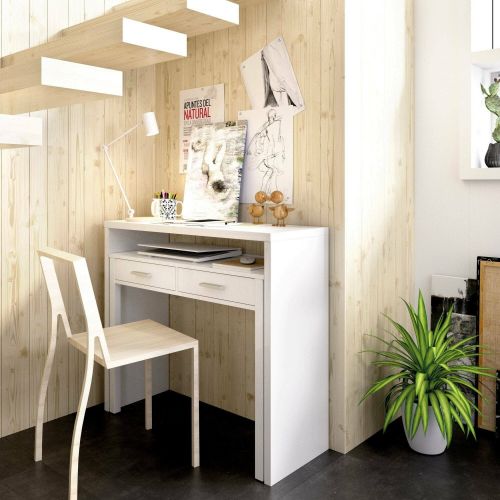 Scrivania lineare bianca lucida 99x70cm con 2 cassetti - Abarath