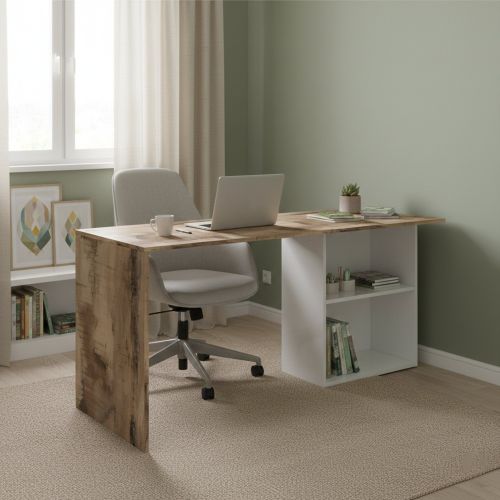 Scrivania lineare bianca lucida e acero 110x50cm con supporto pc - Antioco
