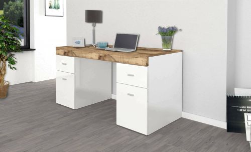 Scrivania lineare bianca lucida e acero 130x60cm con 1 cassetto - Aladdin