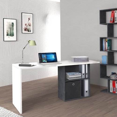 Scrivania lineare bianca lucida e ardesia 110x50cm con supporto pc - Antioco
