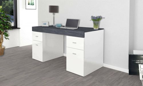 Scrivania lineare bianca lucida e ardesia 130x60cm con 1 cassetto - Aladdin