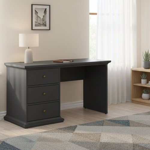 Scrivania lineare grigia 130x61cm con 3 cassetti - Agia