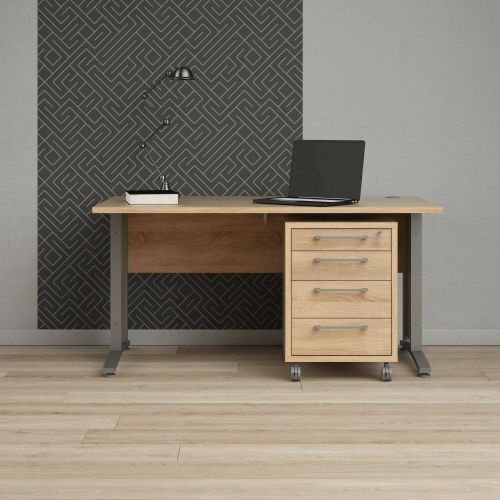 Scrivania lineare grigia e quercia 150x80cm con 3 cassetti - Azzaro