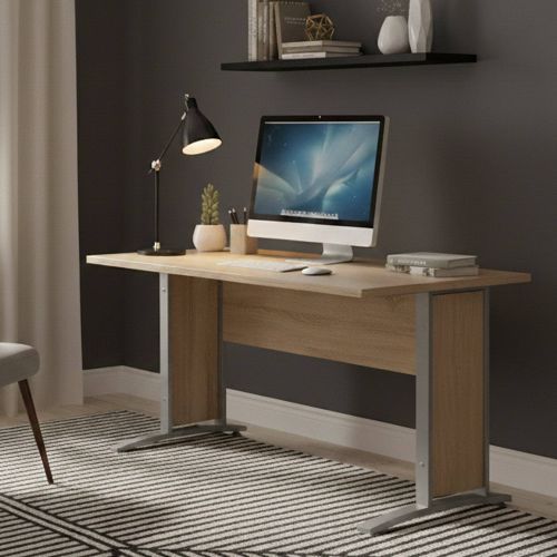 Scrivania lineare grigia e quercia 150x80cm in legno - Ascorbato