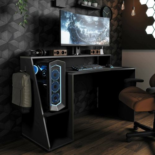 Scrivania lineare grigia scuro e nera 137x67cm - Ampil