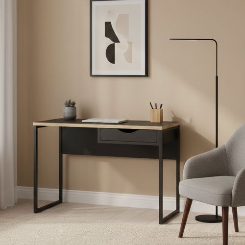 Scrivania lineare nera 110x48cm con 1 cassetto - Agave