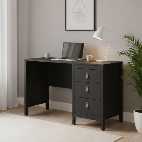 Scrivania lineare nera 120x48cm con 3 cassetti - Murjan
