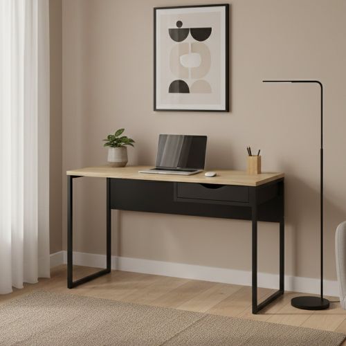 Scrivania lineare nera 130x48cm con 1 cassetto - Gil