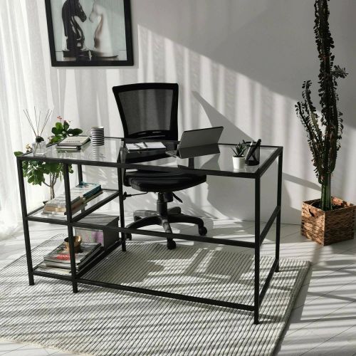 Scrivania lineare nera 130x60cm con piano in vetro - Ameglia