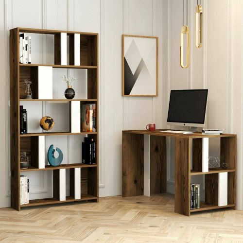 Scrivania lineare noce e bianca 120x60cm con libreria - Atene