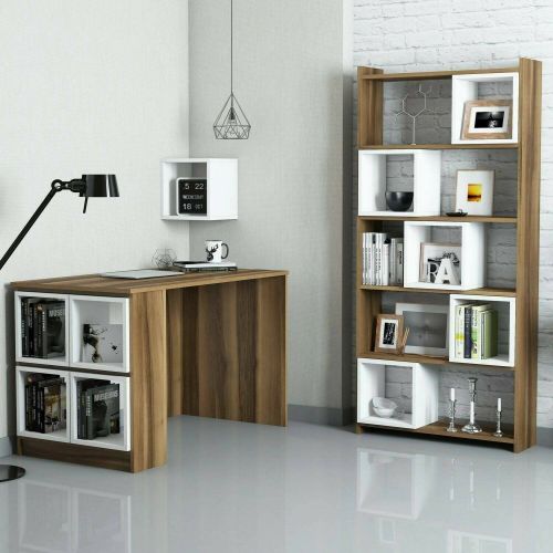 Scrivania lineare noce e bianca 120x65cm con libreria - Hongyu