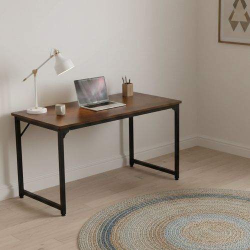 Scrivania lineare noce e nera 58x128cm in metallo e legno - Agliopi