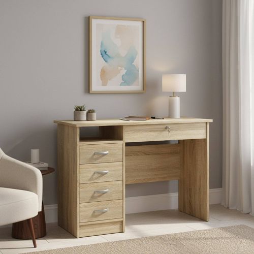 Scrivania lineare quercia 109x48cm con 4 cassetti - Amor