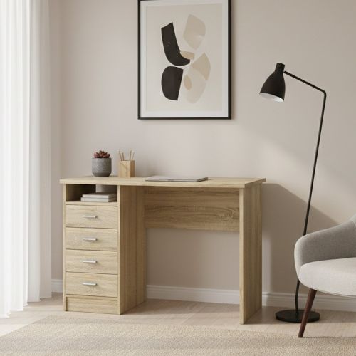 Scrivania lineare quercia 110x48cm con 4 cassetti - Appollo