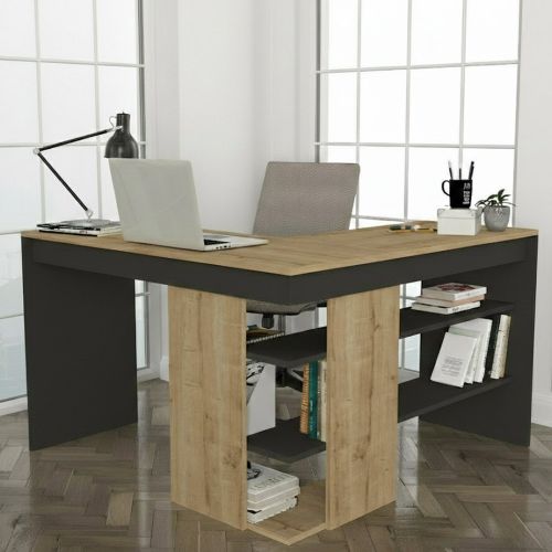 Scrivania lineare quercia e antracite 120x120cm - Emiliana
