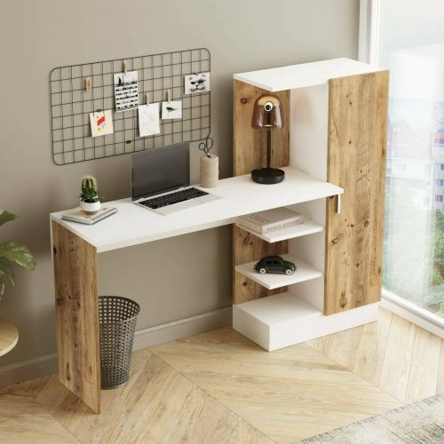 Scrivania lineare quercia e bianca 152x40cm con libreria - Angaga