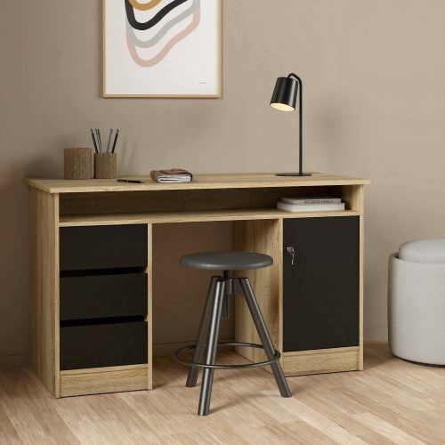 Scrivania lineare quercia e nera 126x55cm con 3 cassetti - Shanshan