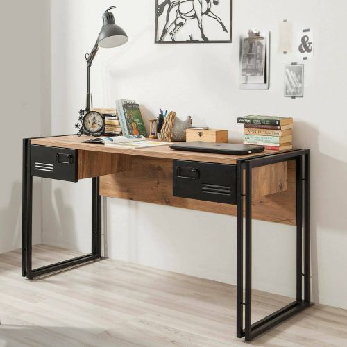 Scrivania lineare quercia e nera 139x60cm metallo - Grimilde