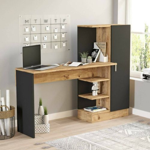 Scrivania lineare quercia e nera 152x40cm con 1 cassetto - Angaga