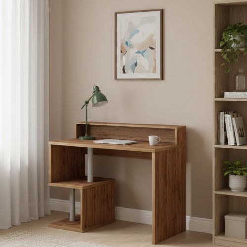 Scrivania lineare rovere 100x50cm con supporto computer - Giusy