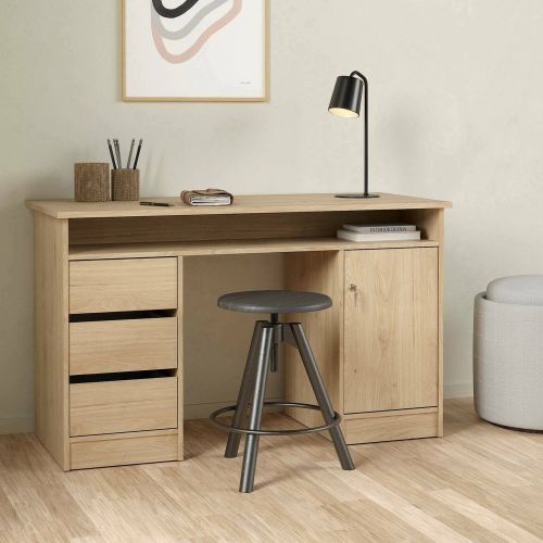 Scrivania lineare rovere 126x55cm con 3 cassetti - Shanshan