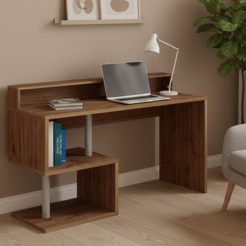 Scrivania lineare rovere 140x60cm con supporto computer - Yemyin