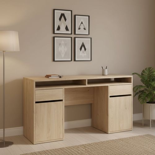 Scrivania lineare rovere 149x48cm con 2 cassetti - Leepi