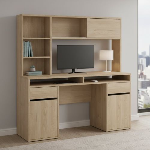 Scrivania lineare rovere 149x48cm con libreria - Ambrenti