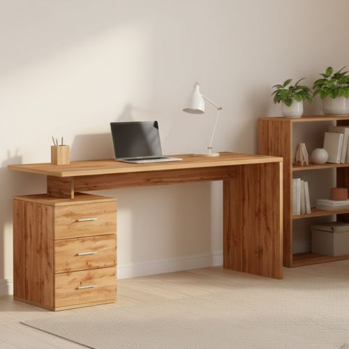Scrivania lineare rovere 160x60cm con 3 cassetti - Abisse