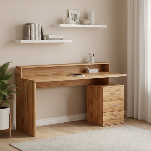 Scrivania lineare rovere 160x90cm con 3 cassetti - Bardi