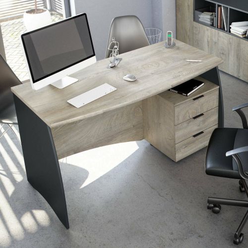 Scrivania lineare rovere e antracite 136x67cm con 3 cassetti - Azziz