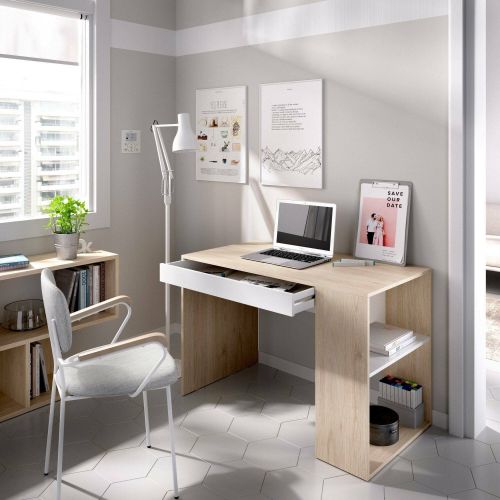 Scrivania lineare rovere e bianca 115x50cm con libreria - Arianella