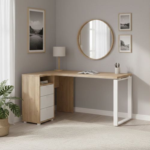 Scrivania lineare rovere e bianca 150x99cm in legno - Medard