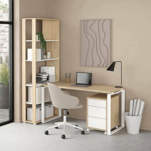 Scrivania lineare rovere e bianca 184x79cm con libreria - Etienne