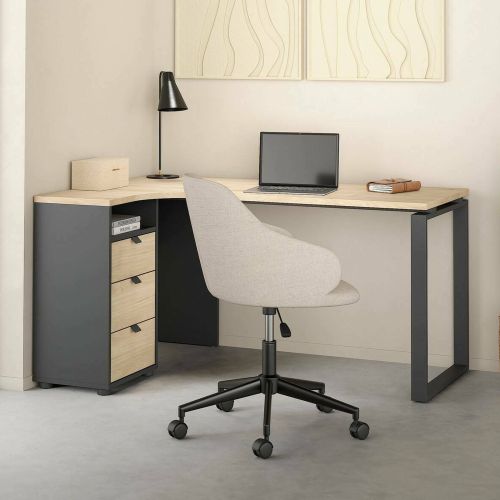 Scrivania lineare rovere e grigia 150x99cm con 3 cassetti - Medard