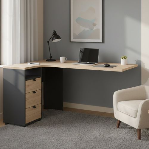 Scrivania lineare rovere e grigia 150x99cmper ufficio - Peipah