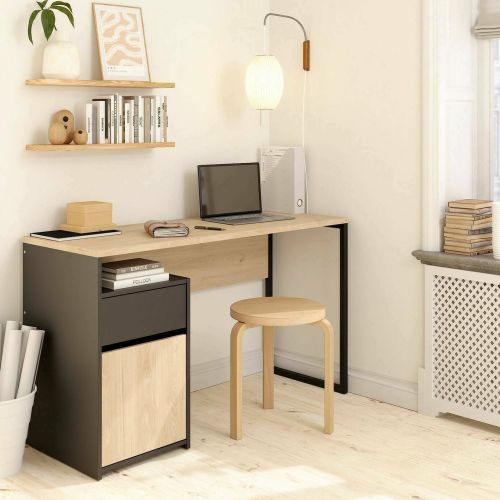 Scrivania lineare rovere e nera 130x48cm con 1 cassetto - Mele