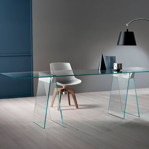 Scrivania lineare trasparente 180x90cm piano in vetro - Asfelj