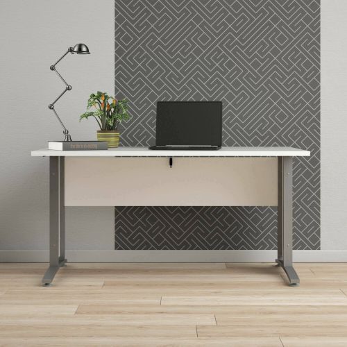 Scrivania Marcerre, Scrittoio multiuso, Tavolo per ufficio porta PC, Piano di lavoro, 150x80 h75 cm, Bianco e Grigio