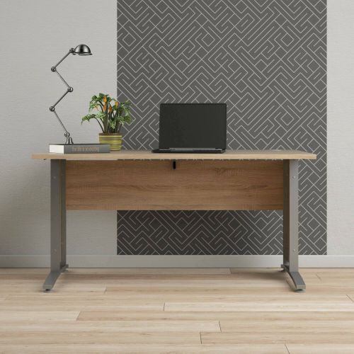 Scrivania Marcerre, Scrittoio multiuso, Tavolo per ufficio porta PC, Piano di lavoro, 150x80 h75 cm, Grigio e Quercia