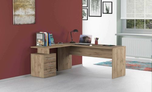 Scrivania Mark, Scrittoio angolare porta PC, Tavolo multiuso per ufficio, Scrivania salvaspazio multiposizione, 100% Made in Italy, cm 160x60h75, Rovere