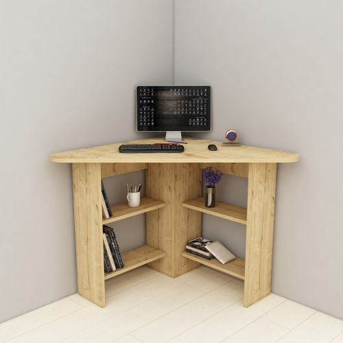 Scrivania Marrone Angolare 5 Ripiani 80x80x74h cm, 4 Vani - Panchia