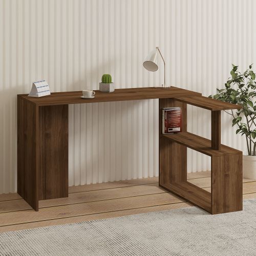 Scrivania Marrone Noce 2 Ripiani Angolare 130x50x74h cm, 2 Vani - Fibreno