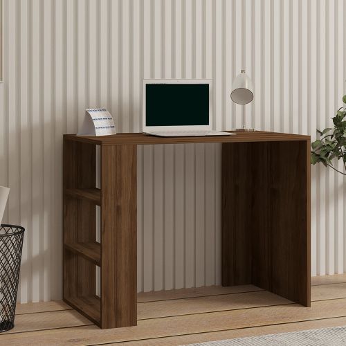 Scrivania Marrone Noce 3 Ripiani 3 Vani 90x50x70h cm, con Libreria - Cancello