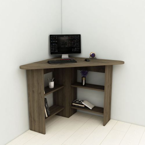 Scrivania Marrone Noce 5 Ripiani Angolare 80x80x74h cm, 4 Vani - Mamette
