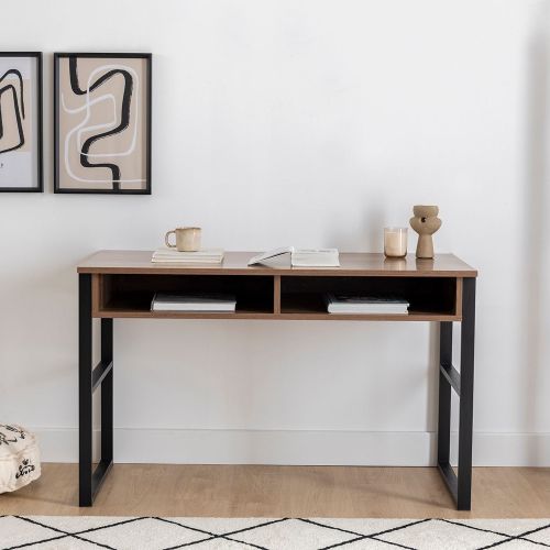 Scrivania Marrone Noce Nero 3 Ripiani 2 Vani 120x60x75h cm, Colore Ripiano Marrone - Samo