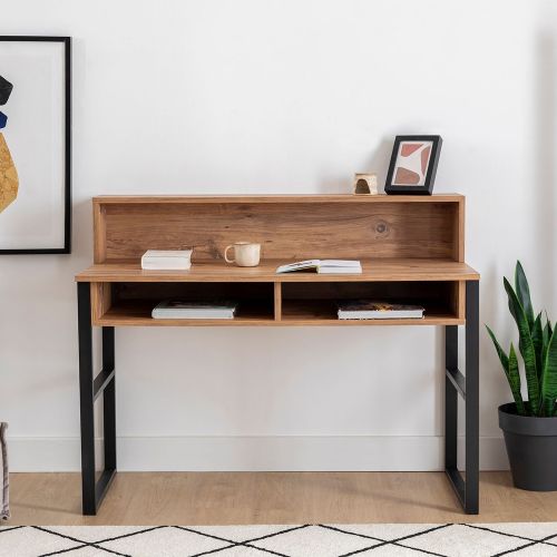 Scrivania Marrone Noce Nero 4 Ripiani 2 Vani 120x55x96h cm, Colore Ripiano Marrone - Tramonti
