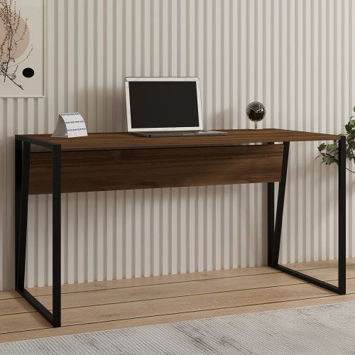 Scrivania Marrone Noce Nero un Ripiano Sfumatura Colore Ripiano Noce 140x70x74h cm, Colore Struttura Nero - Frascati
