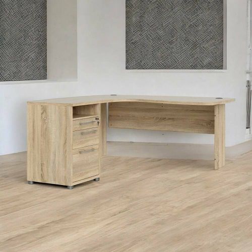 Scrivania Marrone Quercia 3 Cassetti Colore Ripiano Marrone 159x150x75h cm, Sfumatura Colore Struttura Quercia - Roslyn
